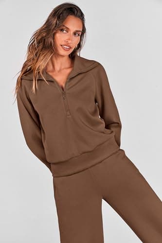 PRETTYGARDEN Womens 2 Piece Outfits Half Zip Sweatshirts And Palazza Pants Casual Fall Sweatsuits Sets (Brown,Small) - Image 6