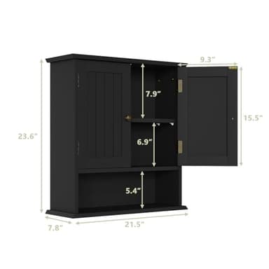 Smuxee Black Wall Cabinet, Small, 2-Door Medicine Cabinet with Adjustable Shelves, Over Toilet, For Kitchen and Laundry Rooms - Image 3