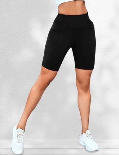 VOOVEEYA 5"/8" High Waisted Yoga Biker Shorts with Pockets for Women - Butt Lifting Workout Spandex Booty Gym Shorts(Solid Black-XXL) - Image 2