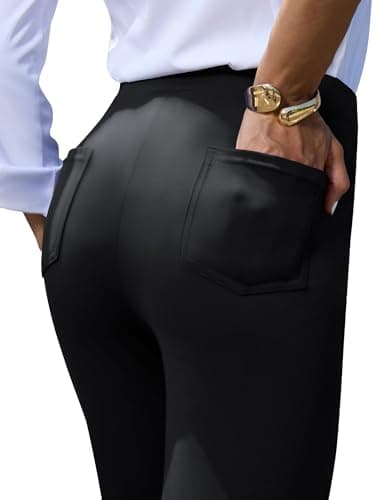 keriffe Women's Stretchy Yoga Dress Pants High Waisted Straight Leg Casual Work Business Office Slacks 4 Pockets Black - Image 8