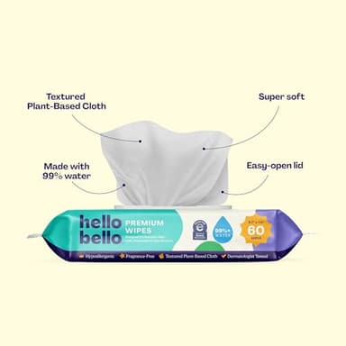 Hello Bello Extra Gentle Unscented Baby Wipes, Plant Based, Made with 99% Water and Aloe for Babies and Kids, 720 Count - Image 2