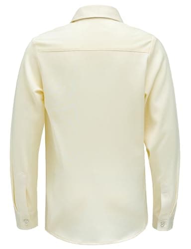 AOTIK Boys Stretch Wrinkle Free Dress Shirts Button Down Shirt Long Sleeve Formal School Uniform Shirts 12 Beige - Image 2