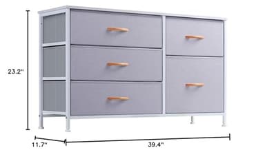 Nicehill Dresser for Bedroom with 5 Drawers, Storage Drawer Organizer, Wide Chest of Drawers for Closet, Clothes, Kids, Nursery, TV Stand with Storage Drawers, Wood Board, Fabric Drawers - Image 3