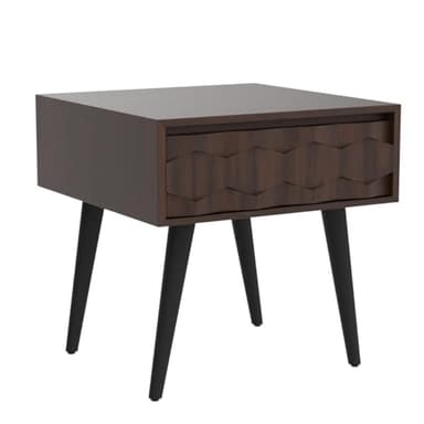 Bme Georgina Solid Wood Nightstands with Drawers - Fully Assembled Rustic Geometric Pattern Bedside Cabinet - Mid Century Modern Side Table for Living Room, Bedroom - Image 4