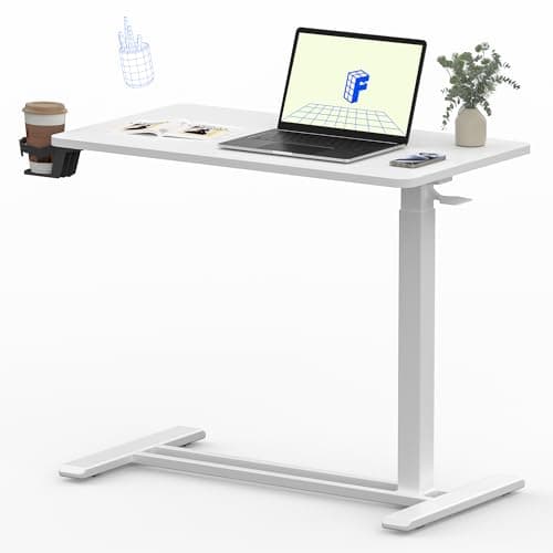 FLEXISPOT Mobile Standing Desk with Wheels Pneumatic Laptop Desk Rolling Computer Cart Movable Height Adjustable Small Sit Stand Desk Computer Workstations Home Use（31.5" W x 17.7" D,White - Image 1