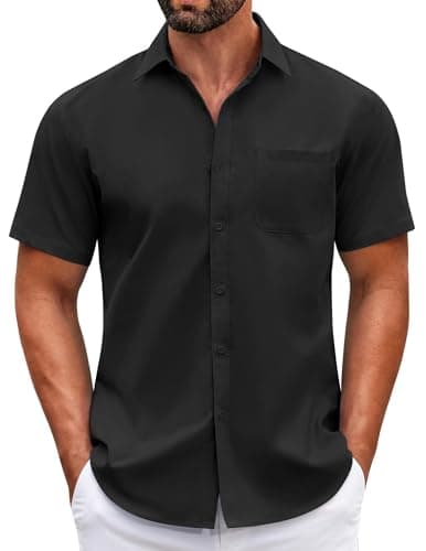 COOFANDY Men's Short Sleeve Dress Shirt Slim Fit Button Down Summer Shirt Black - Image 1