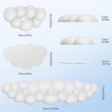 TECKNET Cloud Keyboard Wrist Rest Set, Cloud Wrist Rest with Non-Slip Base, PU Leather Wrist Pad for Keyboard with Ergonomic Memory Foam for Computer Laptop Office Gaming and Pain Relief, White - Image 2