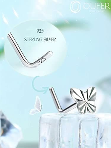 OUFER 925 Sterling Silver Nose Rings Studs, Butterfly Nose Piercing Jewelry, 20g Cute Nose Studs, Nose Piercings, L Shaped Nose Rings For Women - Image 6