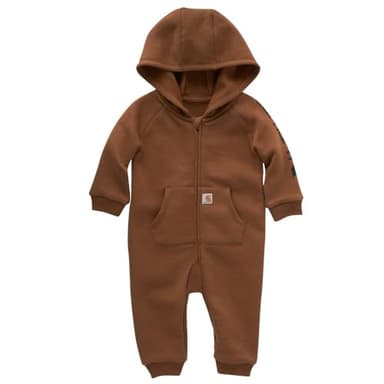 Carhartt Boys Long-Sleeve Zip-Front Hooded Coverall, Carhartt Brown Solid, 12 Months - Image 1