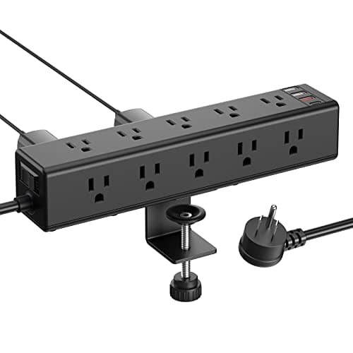 CCCEI Standing Desk Clamp Power Strip with 15 Outlets, Black Desktop Edge Mount Surge Protector Outlet, Fast Charging USB-A and 45W USB-C Ports, 10 FT Flat Plug, Black Fit 1.6 inch Table top. - Image 1