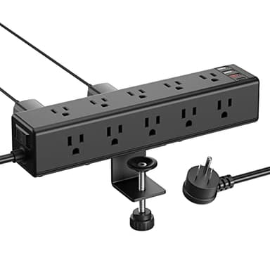 CCCEI Standing Desk Clamp Power Strip with 15 Outlets, Black Desktop Edge Mount Surge Protector Outlet, Fast Charging USB-A and 45W USB-C Ports, 10 FT Flat Plug, Black Fit 1.6 inch Table top. - Image 1