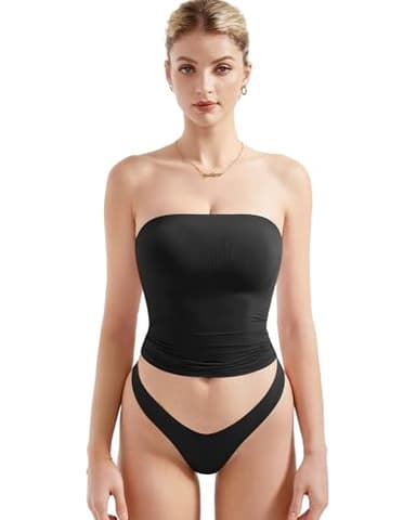 SUUKSESS Women Sexy Tube Top Summer Y2K Going Out Tops Casual Sleeveless Double Lined Basic Tank Top (Black, S) - Image 1