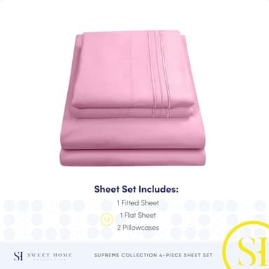 Queen Size Bed Sheets - Breathable Luxury Sheets with Full Elastic & Secure Corner Straps Built In - 1800 Supreme Collection Extra Soft Deep Pocket Bedding Set, Sheet Set, Queen, Pink - Image 4