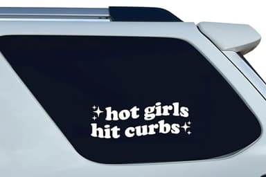 1Pcs Hot Girls Hit Curbs - Trendy Boho Chic Car Mirror Decal & Bumper Sticker Funny Car Accessory for Women High-Quality Vinyl, Perfect Gift for Female Drivers, Hippie Car Decor (8-inch Width, White) - Image 3