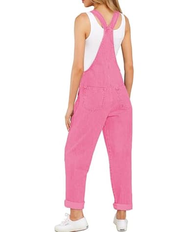Luvamia Women's Loose Fit Classic Bib Overall Jumpsuit - Stretchy Denim, Tapered Leg, Candy Pink (Size 4/6) - Image 2