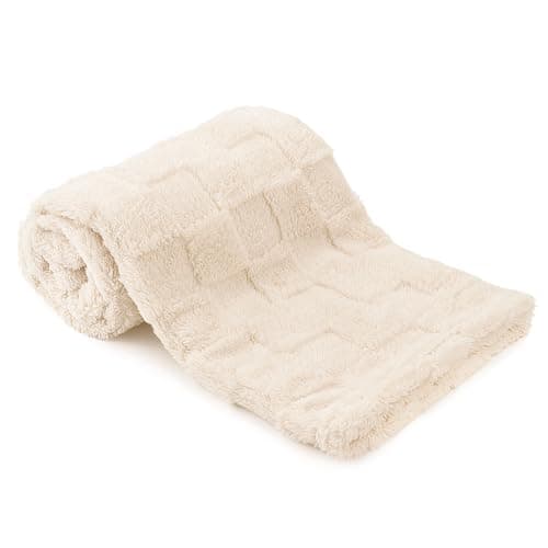 Plush Soft with Square Checkered Baby Blanket,Fleece Infant Toddler Blankets for Girls Boys,Warm Lightweight Breathable Newborn Receiving Blankets for Crib Stroller 30"×39"(Beige,Square) - Image 1