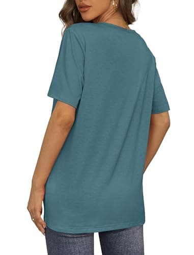 Womens Tshirts Short Sleeve V Neck Oversized Shirts Summer Casual Tops Blue M - Image 5