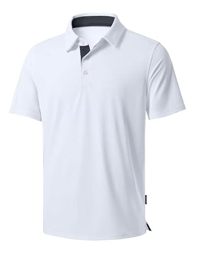 Men's Golf Shirts Dry Fit Moisture Wicking Performance Short Sleeve Collared Polo Shirts for Casual Tennis Bussiness (White, S) - Image 1