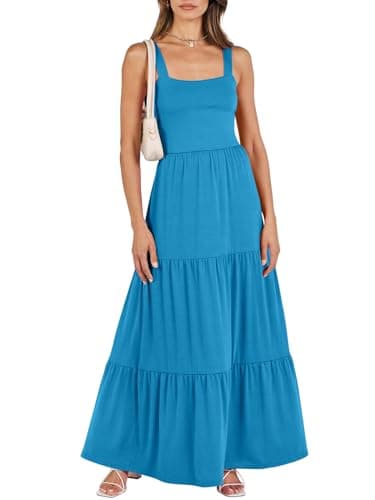 ANRABESS Women's Summer Casual Long Maxi Beach Vacation Dresses Sleeveless Square Neck Flowy Tiered Sun Dress with Pockets Blue Large - Image 1