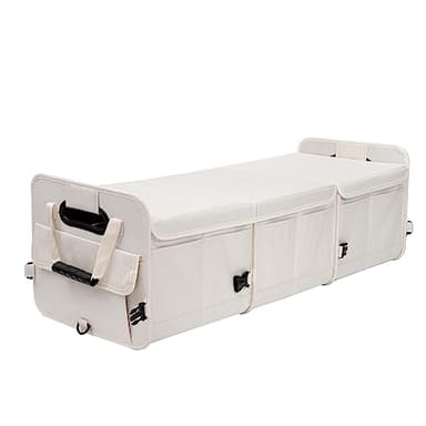 AOKJOY Car Trunk Organizer with Lid Storage Collapsible Multi Compartment Adjustable Straps for SUV, Truck, Sedan(Beige) XL - Image 1