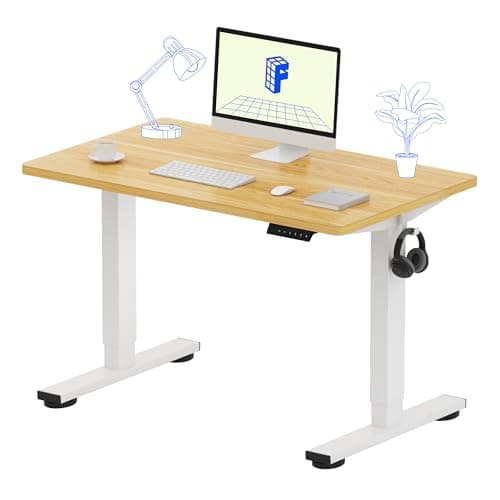 FLEXISPOT EN1 One-Piece Standing Desk 40 x 24 Inches Height Adjustable Desk Electric Sit Stand Up Desk Home Office Desks Computer Workstation (White Frame + Maple Desktop) - Image 1