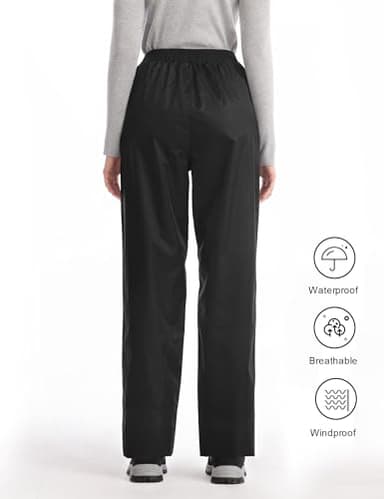 iCreek Women's Rain Pants Waterproof Hiking Pants Windproof Lightweight Over Pants Work Rain Outdoor for Golf, Fishing (Black, Small/27 Inseam) - Image 2