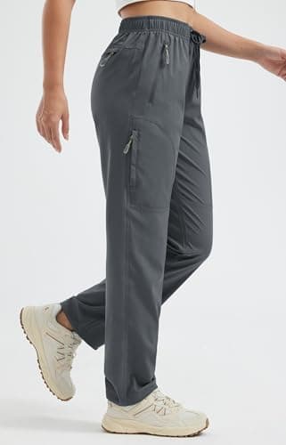 Libin Women's Pants 31" Hiking Cargo Pants Lounge Athletic Cooling Wind Work Tactical Zipper Pockets, Gray L - Image 2