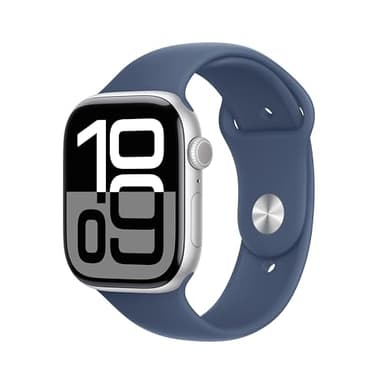 Apple Watch Series 10 [GPS + Cellular 46mm case] Smartwatch with Silver Aluminium Case with Denim Sport Band - S/M. Fitness Tracker, ECG App, Always-On Retina Display, Water Resistant - Image 1