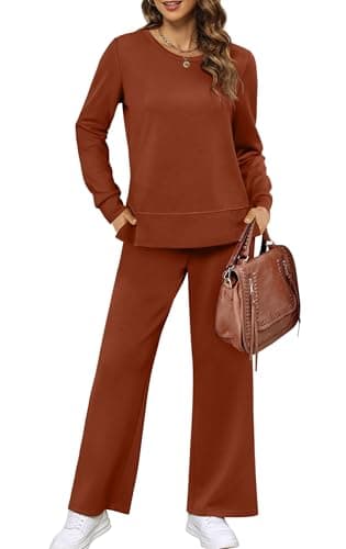 XIEERDUO Two Piece Outfits for Women 2 PC Lounge Sets Casual Fall Long Sleeve Tracksuit Wide Leg Sweatsuit Winter Cruise Resort Wear Women's Halloween Clothes Clothing Caramel S - Image 1