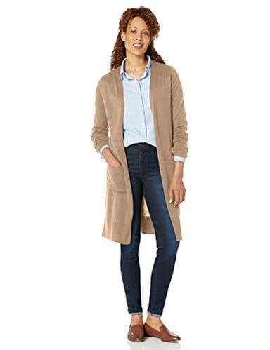 Amazon Essentials Women's Lightweight Longer Length Open-Front Long-Sleeve Cardigan Sweater (Available in Plus Size), Camel Heather, X-Large - Image 3