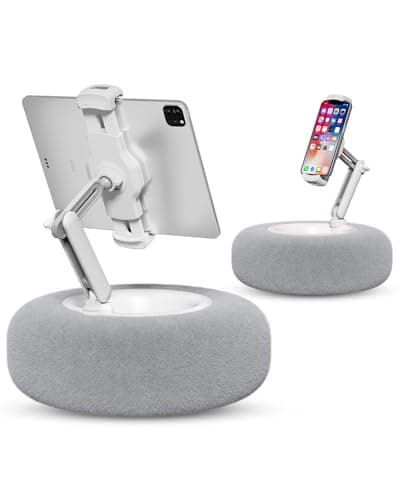 Viozon Tablet Stand Pillow, Compatible with 4.7"-13" Phone/Tablet, iPad, iPhone, Samsung, Google, Kindle, 360°Adjustable Phone Holder for Bed with Soft Plush Fabric, and Detachable Bowl, Grey - Image 1