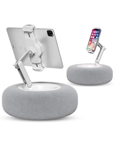 Viozon Tablet Stand Pillow, Compatible with 4.7"-13" Phone/Tablet, iPad, iPhone, Samsung, Google, Kindle, 360°Adjustable Phone Holder for Bed with Soft Plush Fabric, and Detachable Bowl, Grey - Image 1