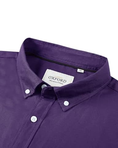 Alimens & Gentle Men's Short Sleeve Oxford Shirt Regular Fit Button Down Collar Shirts with Pocket Dark Purple - Image 2