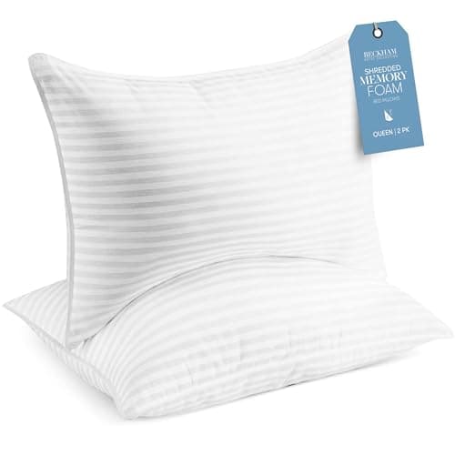 Beckham Hotel Collection Queen Size Memory Foam (Adjustable Fill) Bed Pillows Set of 2 - Cooling Shredded Foam Pillow for Back, Stomach or Side Sleepers - Image 1