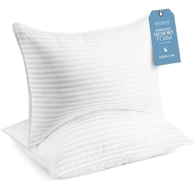 Beckham Hotel Collection Queen Size Memory Foam (Adjustable Fill) Bed Pillows Set of 2 - Cooling Shredded Foam Pillow for Back, Stomach or Side Sleepers - Image 1
