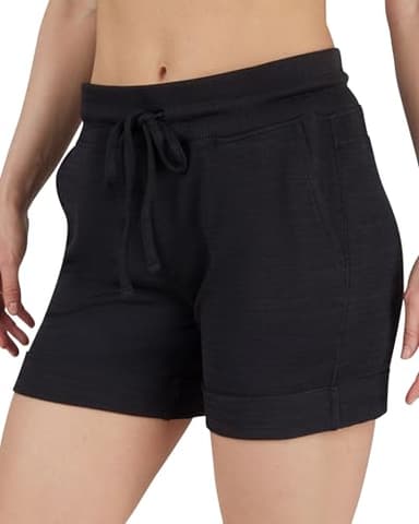90 Degree By Reflex Womens Soft Sweat Shorts High Waisted Drawstring Lounge Shorts with Pockets - Heather Black - XL - Image 3