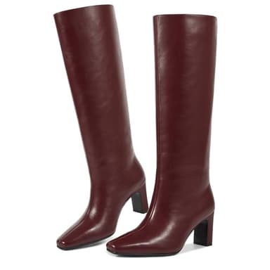 wetkiss Burgundy Boots Straight Leg Knee High Boots for Women Block Heels Regular Calf Square Toe Size 7.5 - Image 2