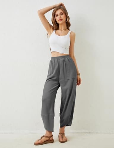 Xiaoxuemeng Womens Baggy Wide Leg Pants Casual Elastic Waisted Palazzo Harem Pants with Pockets(Darkgrey-XL) - Image 6