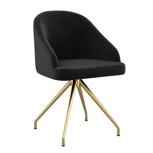 Martha Stewart Sora Stationary Swivel Task Chair with Sloped Arms for Home Office in Black Velvet with Polished Brass Frame - Image 1