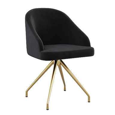 Martha Stewart Sora Stationary Swivel Task Chair with Sloped Arms for Home Office in Black Velvet with Polished Brass Frame - Image 1