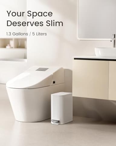 Cesun Small Bathroom Trash Can with Lid Soft Close, Step Pedal, 5 Liter / 1.3 Gallon Stainless Steel Garbage Can with Removable Inner Bucket, Waste Basket for Bathroom, Bedroom (White) - Image 2