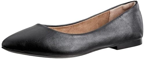 Amazon Essentials Women's Pointed-Toe Ballet Flat, Black Faux Leather, 8 - Image 1