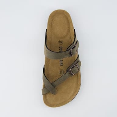CUSHIONAIRE Luna Crossover Toe Strap Womens Sandals – Cork Footbed Slides with Adjustable Straps, Summer Sandals for Women 2025, BROWN 8 - Image 7