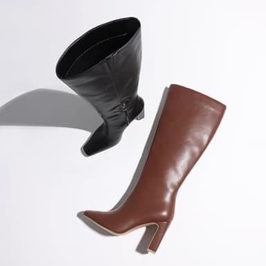 Lovee Cosee Black Leather Boots for Women Knee High Tall Boots for Women Square Toe Chunky Heels Wide Calf Block Heeled Dress Sexy Fashion Trendy Fall Wintern Shoes Size 7 - Image 3
