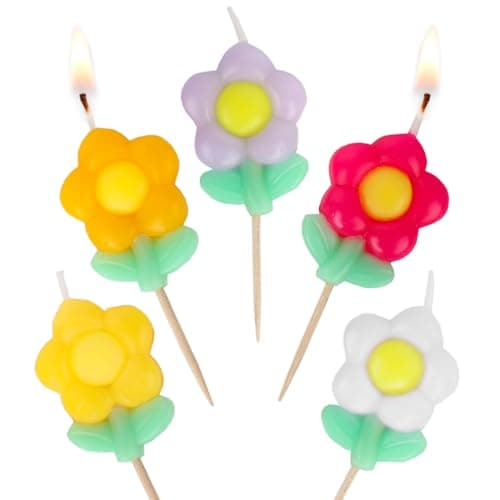 Talking Tables 5 x Daisy Flower Birthday Candles for Cakes Cake Topper Decoration Premium Quality colorful Floral Candle 1.5 Inches Height Recycled Packaging - Image 1