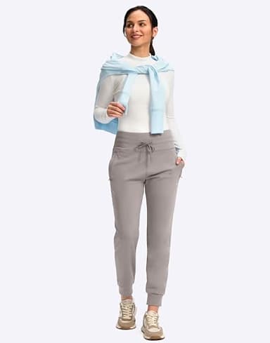 Women's Fleece Lined Joggers High Waisted Water Resistant Thermal Winter Sweatpants Running Hiking Pockets(Dusty Grey,M) - Image 6
