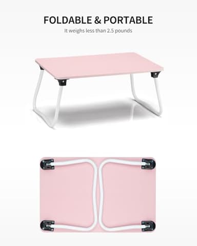 Ruxury Foldable Lap Desk Laptop Stand Bed Desk Table Tray, Breakfast Serving Tray, Portable & Lightweight Mini Table, Lap Tablet Desk for Sofa Couch Floor - Pink - Image 5