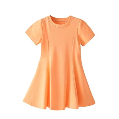Little Girls Short Sleeve Swing Dress Kids A-Line Skater Twirl Summer Casual Dresses (Orange,4T) - Image 1