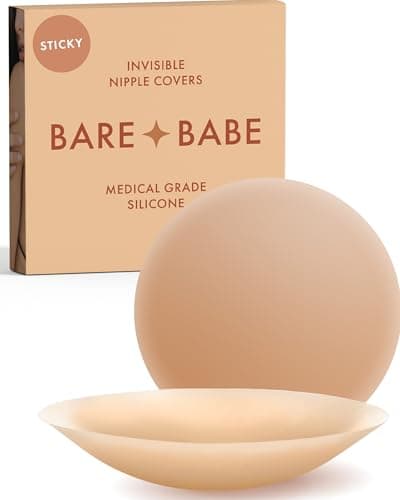 Bare Babe Reusable Silicone Nipple Covers - Waterproof, Nude, 4 Shades - Sticky Breast Stickers for Strapless Dress (Honey, Large)