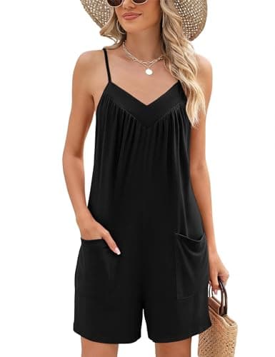 Rompers for Women Summer One Piece Jumpsuit 2025 Fashion Comfy Clothes Overall Shorts with Pockets(Black,Medium) - Image 1